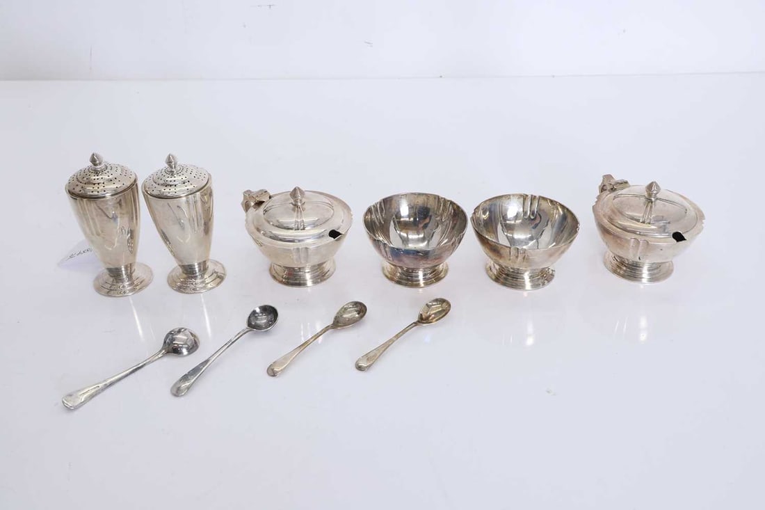A silver cased condiment set, (1 of 1)