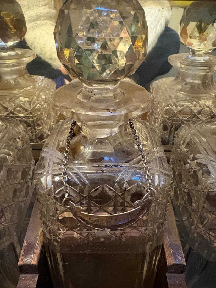 An oak travelling tantalus with games compartment early 20th century, - 3