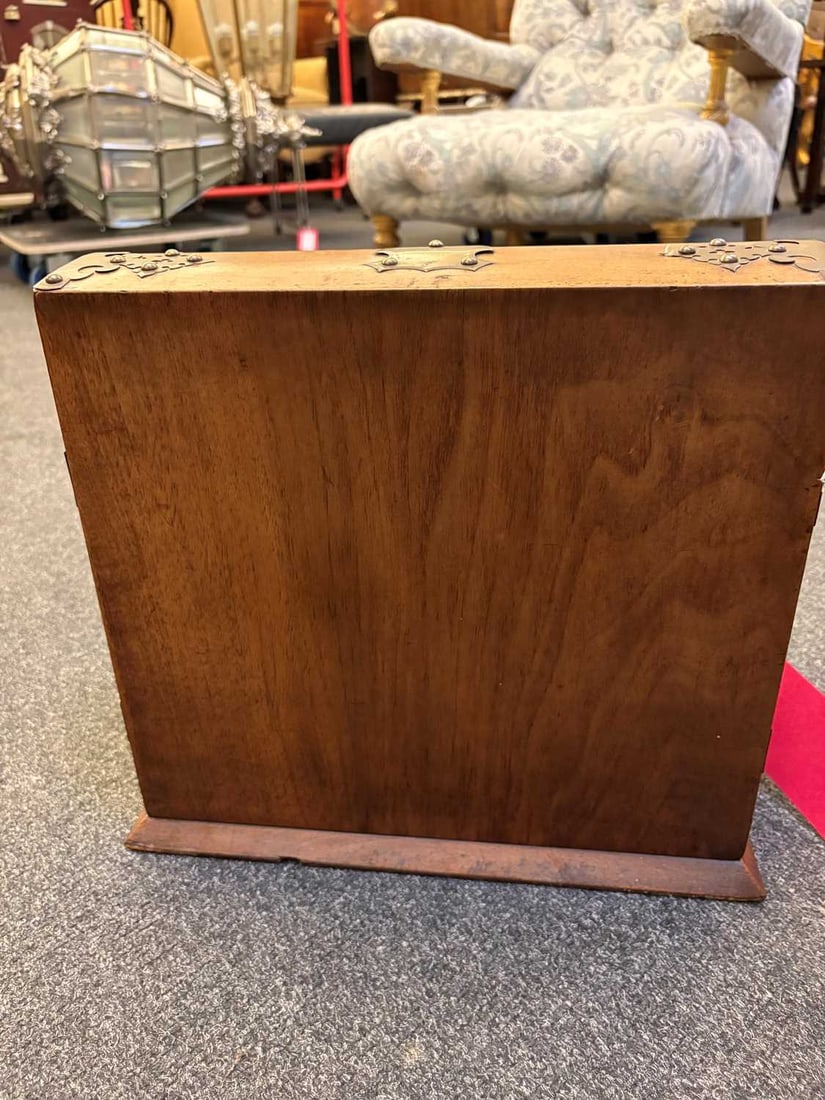 An oak travelling tantalus with games compartment early 20th century, - 7