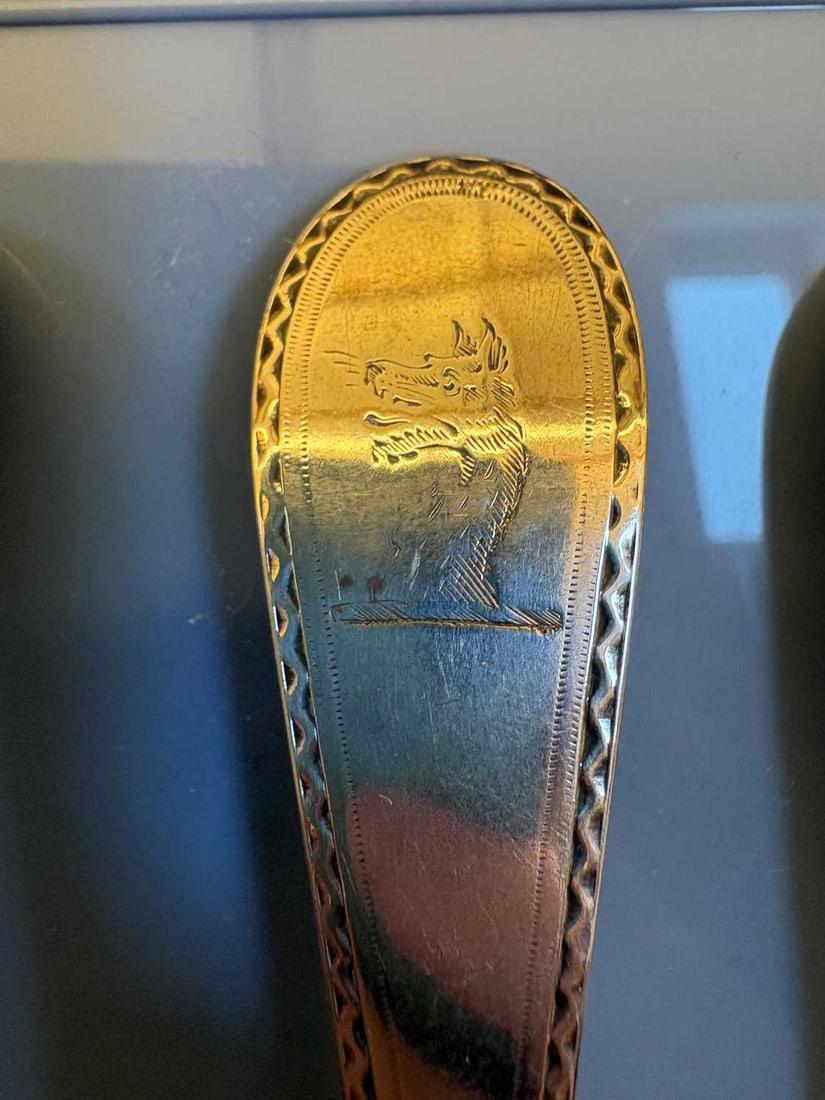 A set of three silver spoons, - 6