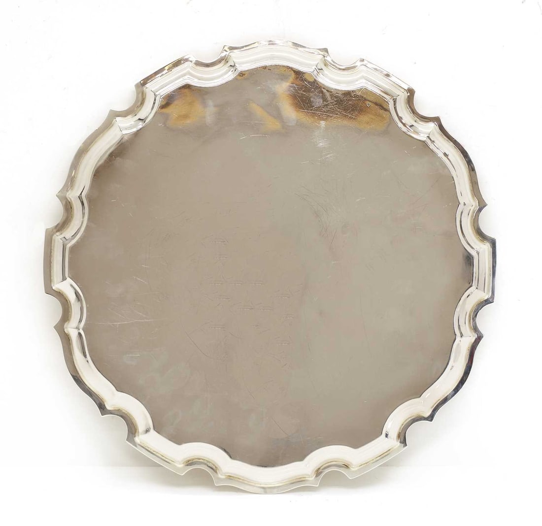 A silver salver, - 3