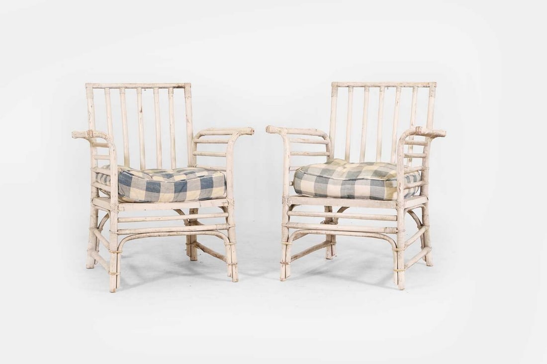 A pair of painted bamboo armchairs, 20th century, (1 of 4)