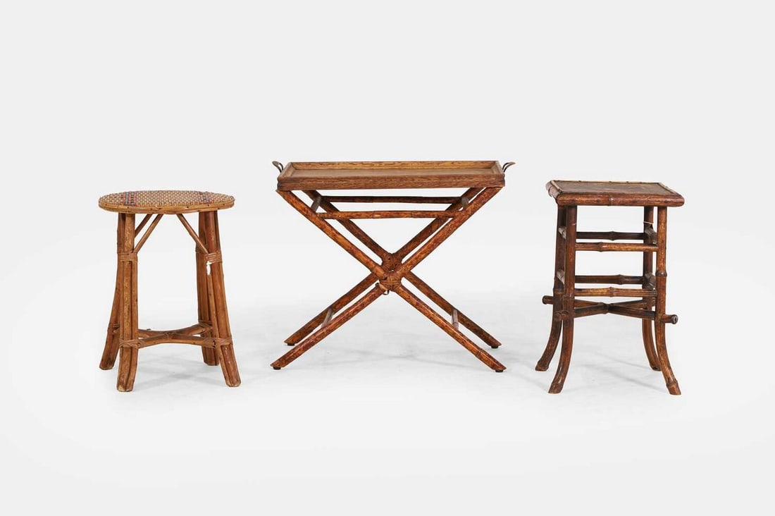 A group of three various bamboo side tables, 20th century, (1 of 3)