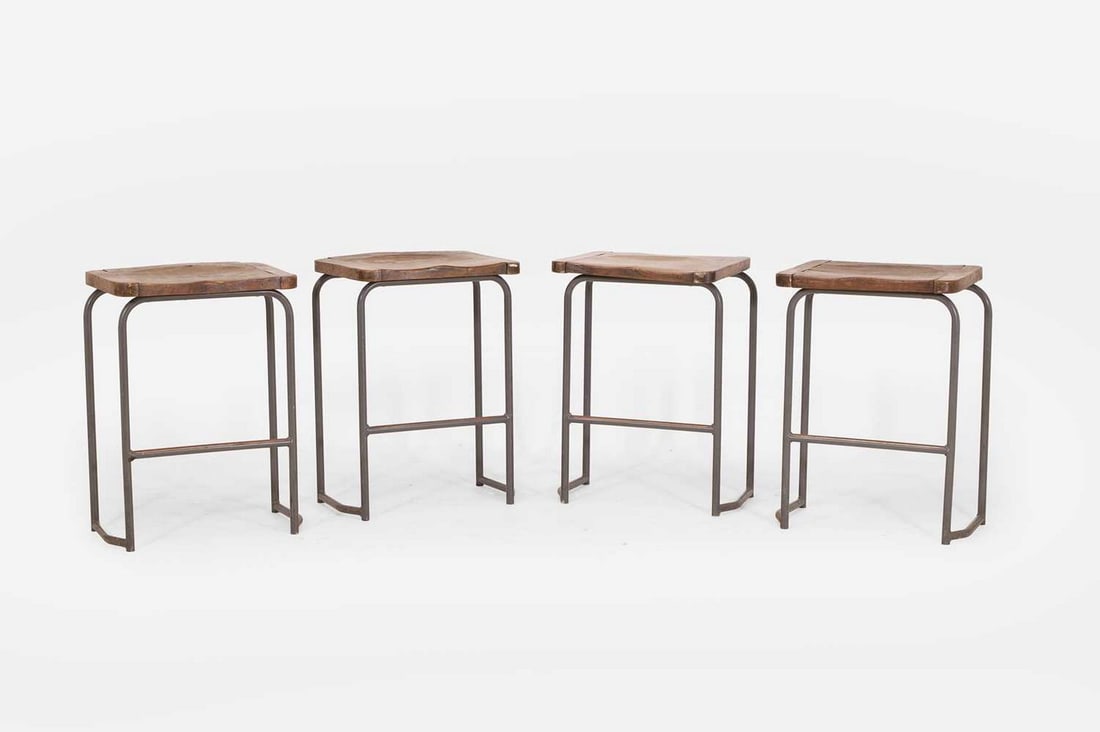 Four elm cinema stools by Howe, of recent manufacture, (1 of 4)