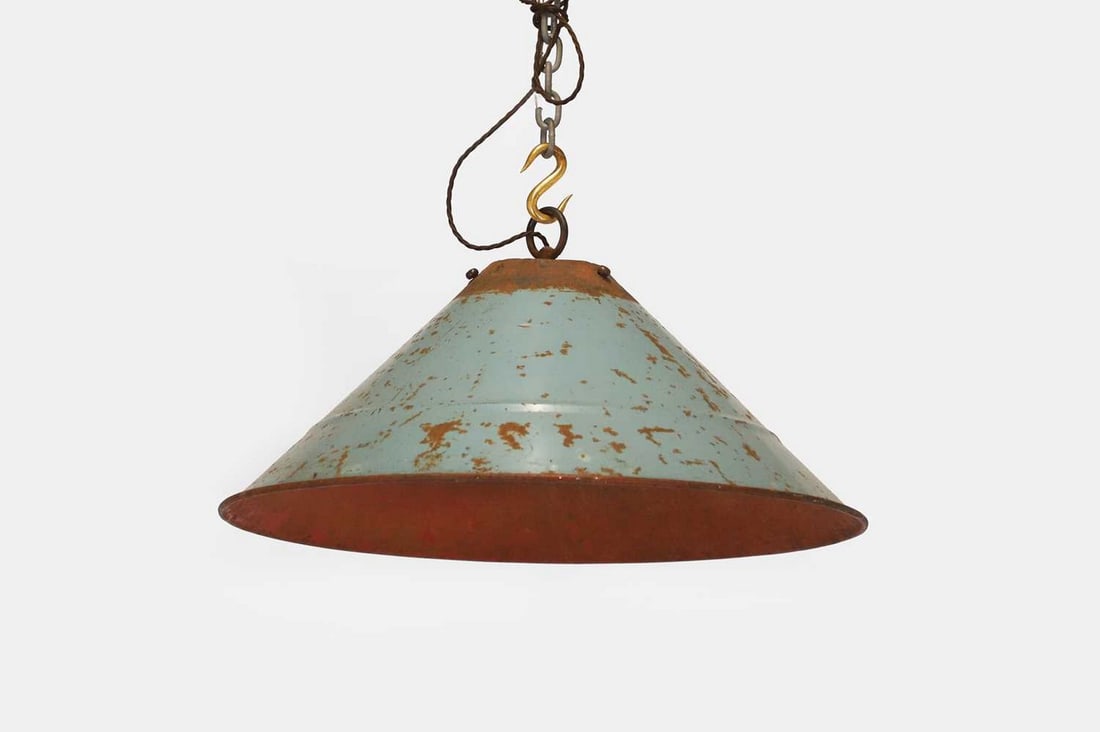 A large industrial painted-metal ceiling light, mid-20th century, (1 of 2)