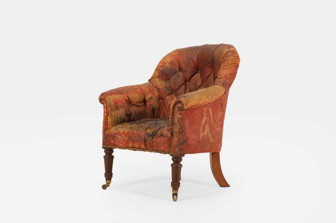 A William IV mahogany and leather library armchair, c.1830, (1 of 4)