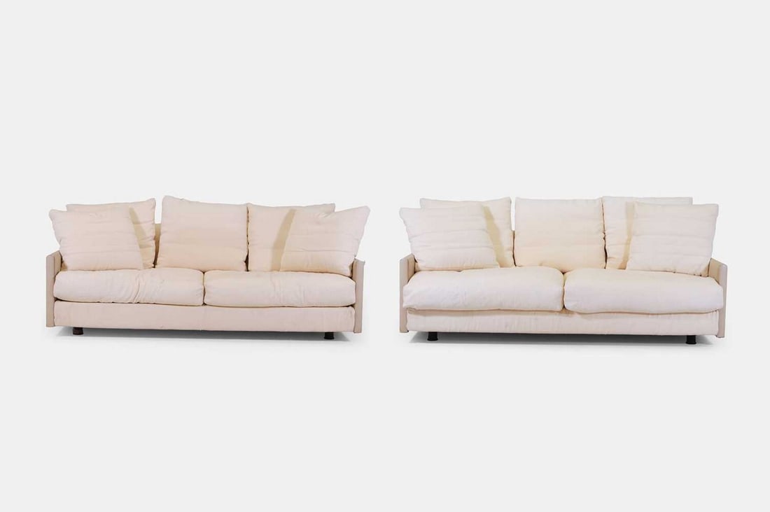 A pair of leather and linen two-seater 'Wally' sofas by Antonello Mosca for Giorgetti, of recent (1 of 7)