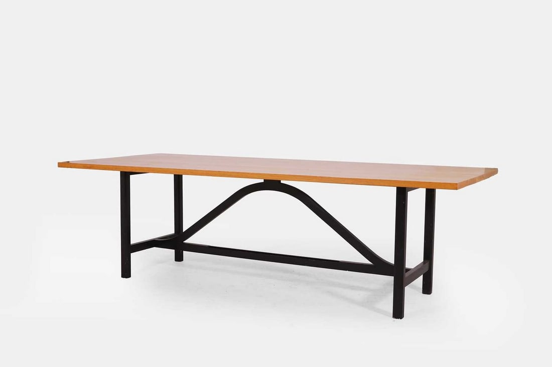 A blonde oak and painted dining table, of recent manufacture, (1 of 4)