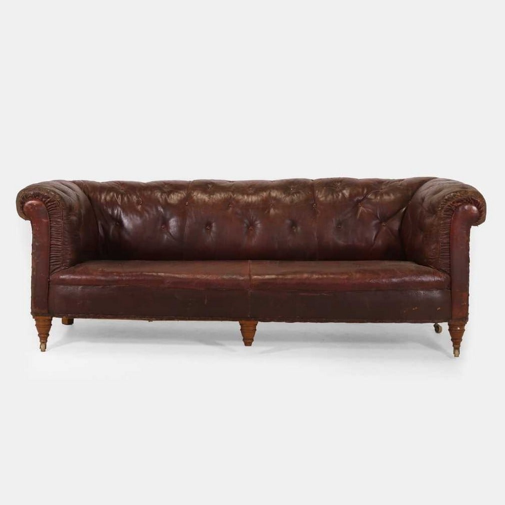 A Victorian buttoned-leather Chesterfield sofa, late 19th century, (1 of 6)
