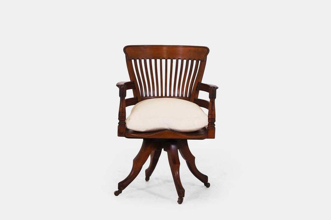 A walnut revolving desk chair, late 19th/early 20th century, (1 of 4)
