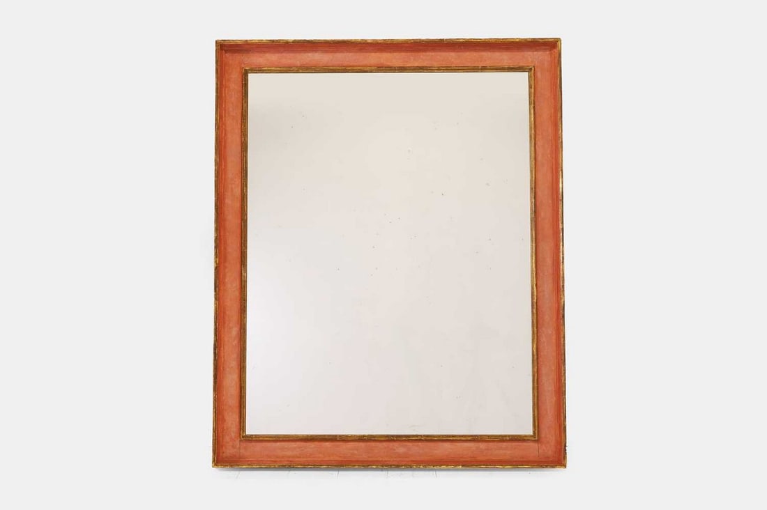 A painted wooden mirror, 20th century,: A painted wooden mirror, 20th century, of recent manufacture, with a rectangular frame (118cm wide, 146cm high) Provenance: The Richard Collins Collection. Condition Report: General wear throughout in