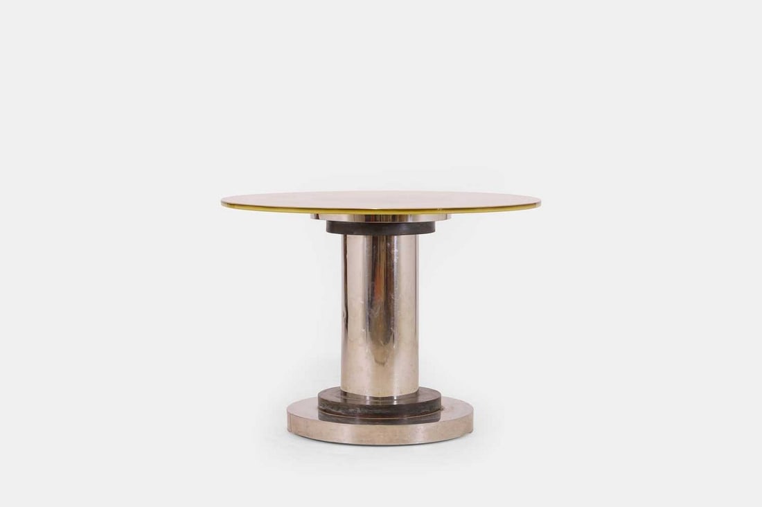 An Art Deco-style frosted glass, chrome and bronze centre table, 20th century, (1 of 4)