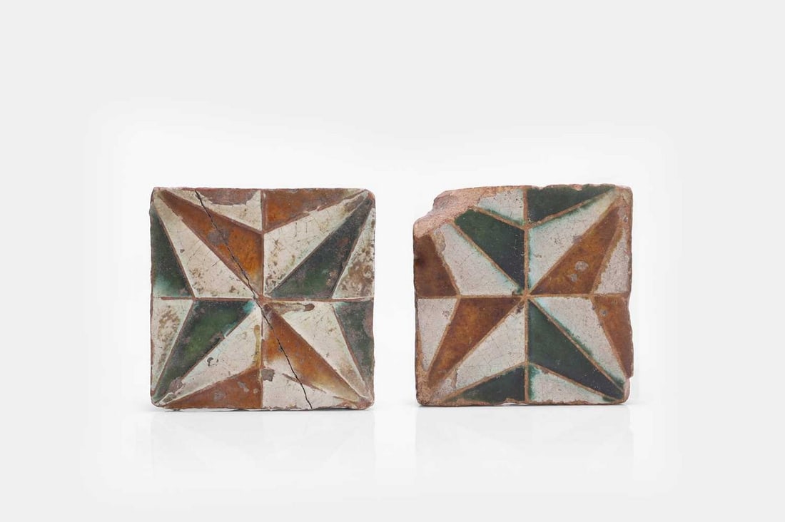 Two cuerda seca pottery tiles, 16th century, Spanish, Seville, (1 of 2)
