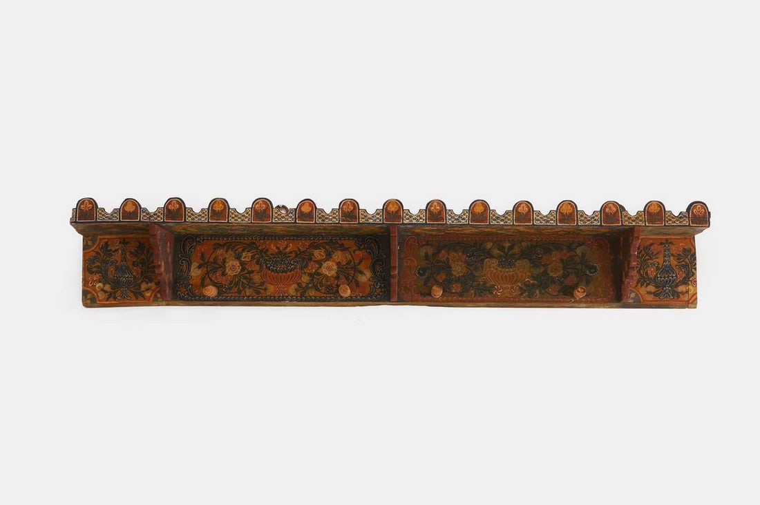 A painted pine hanging shelf, 19th century, Bavarian, (1 of 4)