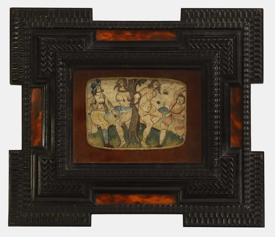 A miniature silkwork panel, mid to late 17th century, (1 of 2)