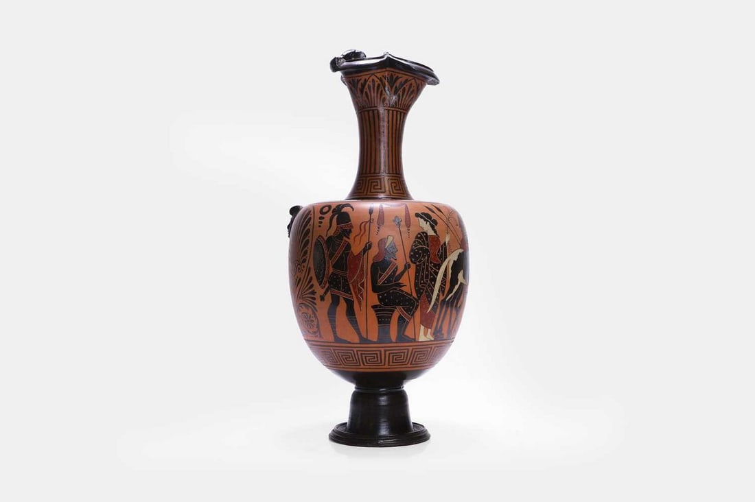 A large grand tour Attic-style black-figure terracotta oinochoe, 19th century, (1 of 3)