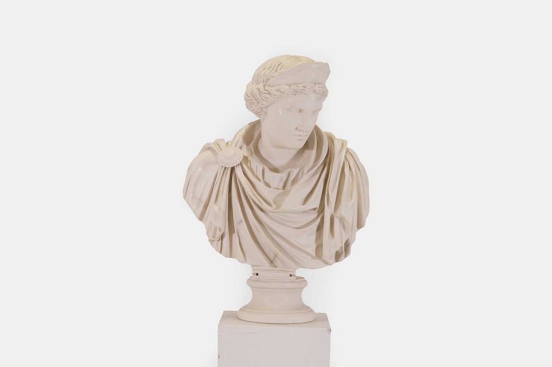 After Hiram Powers, a large composite marble bust, 20th century, (1 of 4)