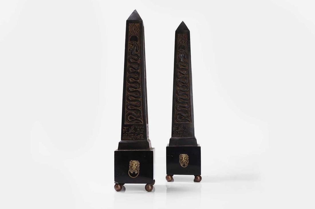 A pair of Egyptian Revival composition stone obelisks, late 20th century, French, (1 of 4)