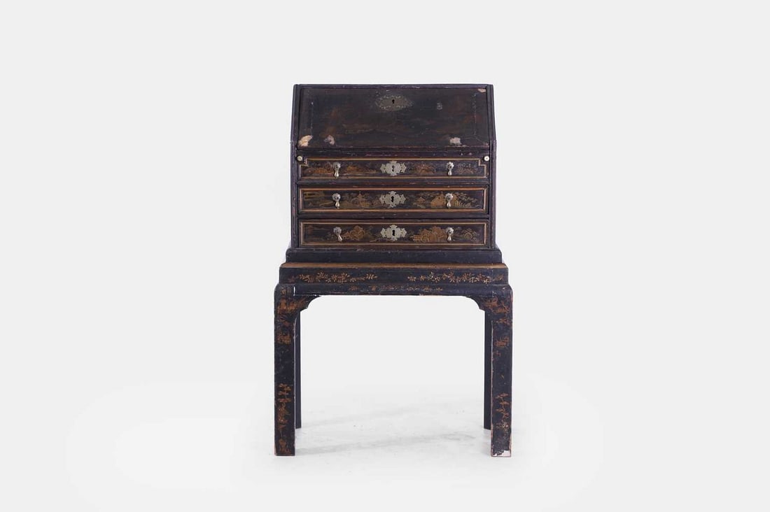 A small export black and gilt lacquer bureau, mid-18th century, Chinese, (1 of 4)