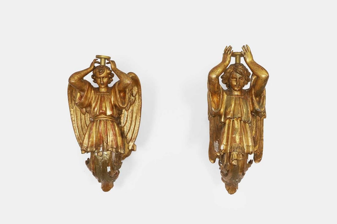 A pair of giltwood wall appliqués, mid-19th century, French, (1 of 6)