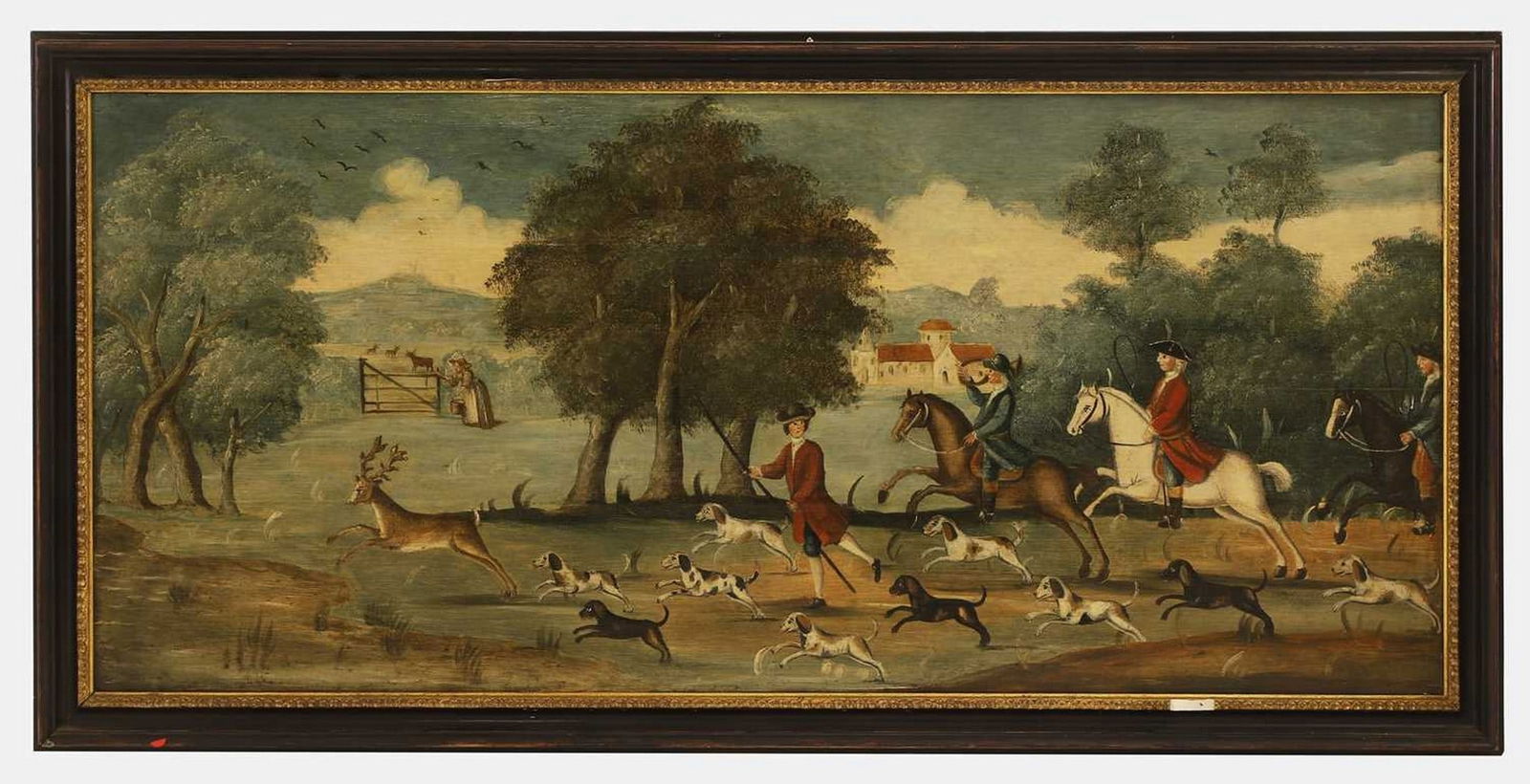 English School, 19th century Huntsman and hounds pursuing a stag (1 of 2)