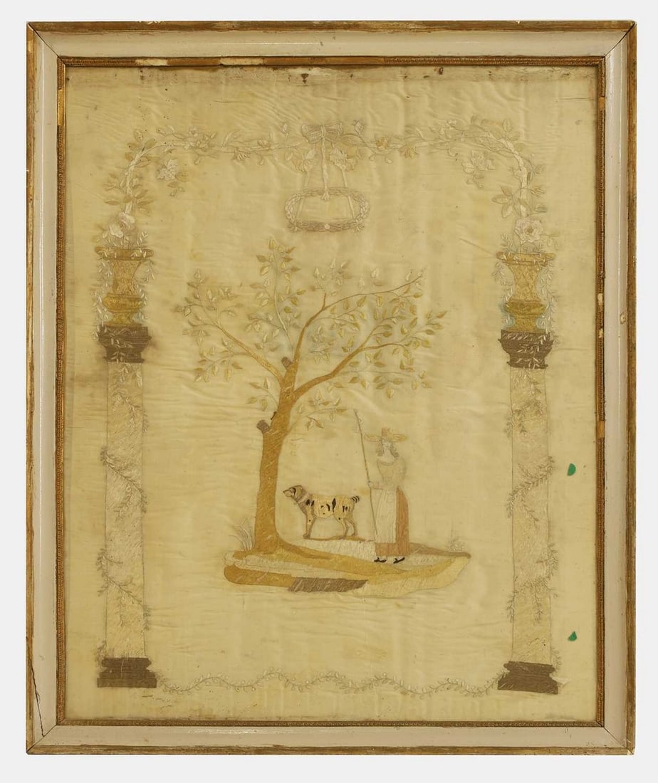 A silk embroidered picture, early 19th century, (1 of 2)
