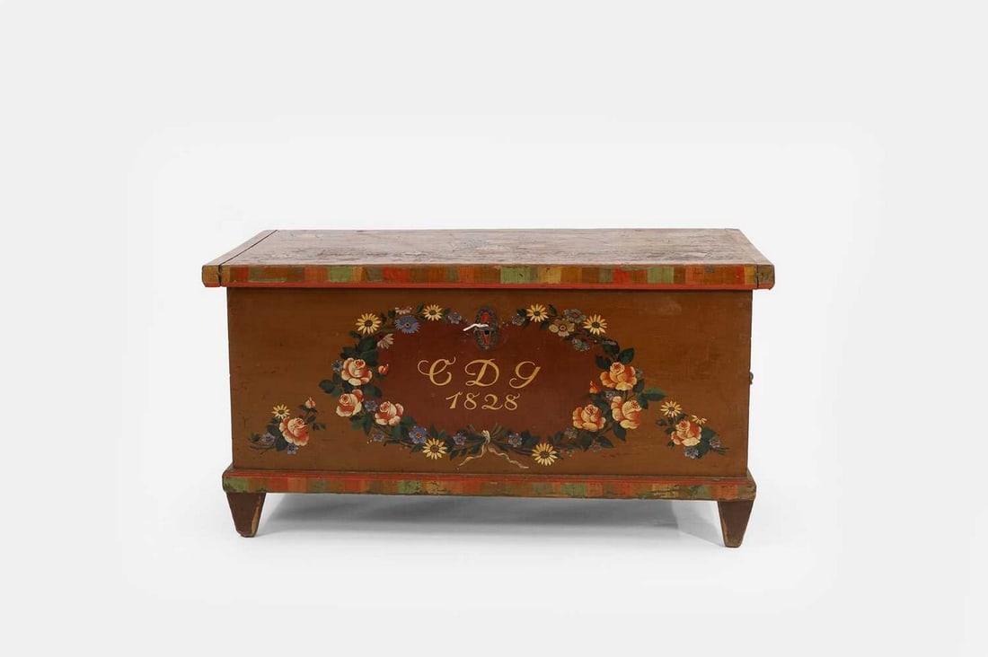 A painted pine chest, 19th century, Northern European, (1 of 4)
