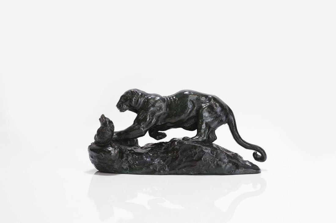 Antoine-Louis Barye (French, 1795-1875), 'Panthère Surprenant un Zibeth', (1 of 5)