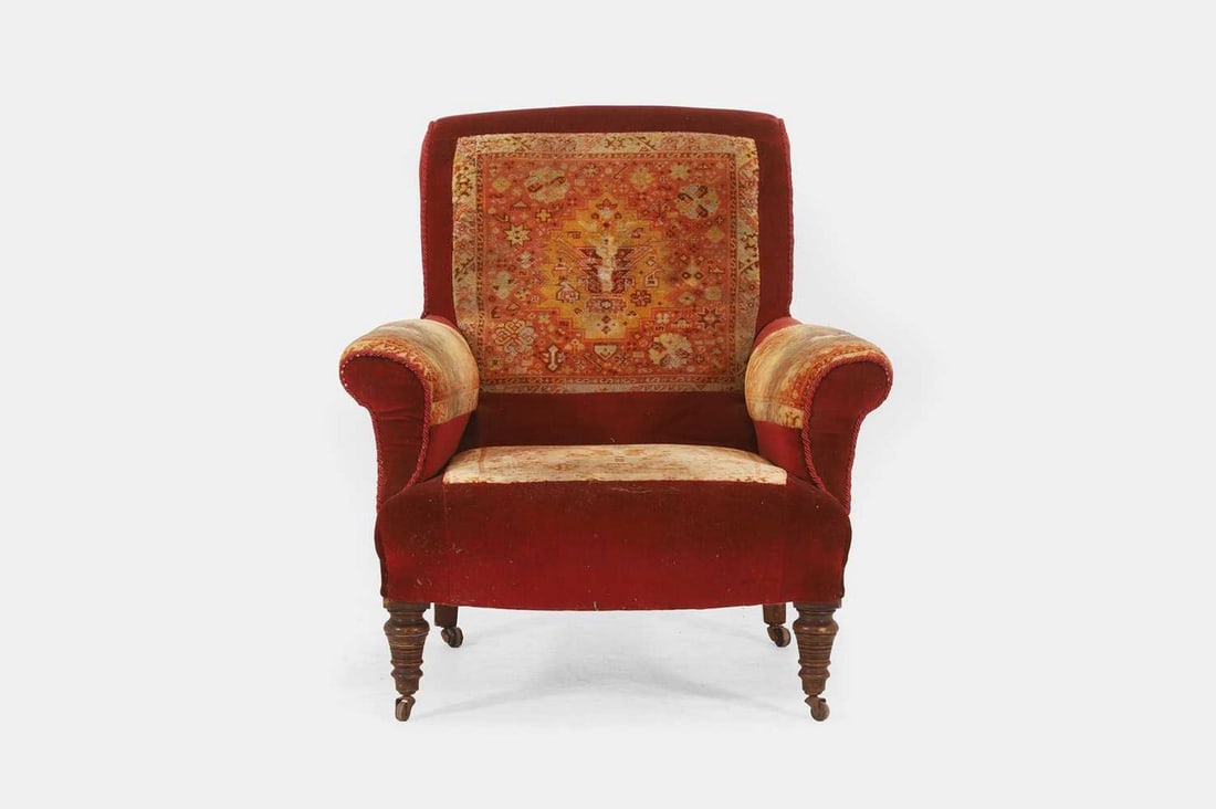 A late Victorian upholstered armchair, c.1890, (1 of 5)