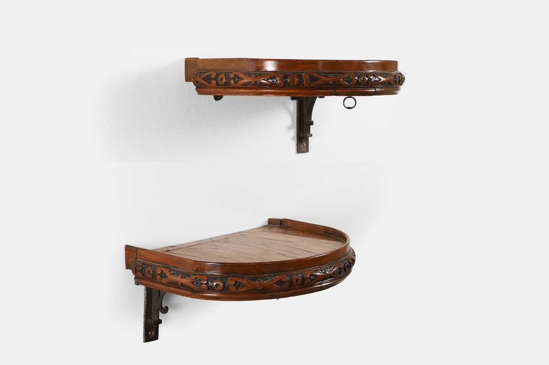 A pair of walnut and olivewood parquetry wall brackets, mid-18th century, Continental, (1 of 4)