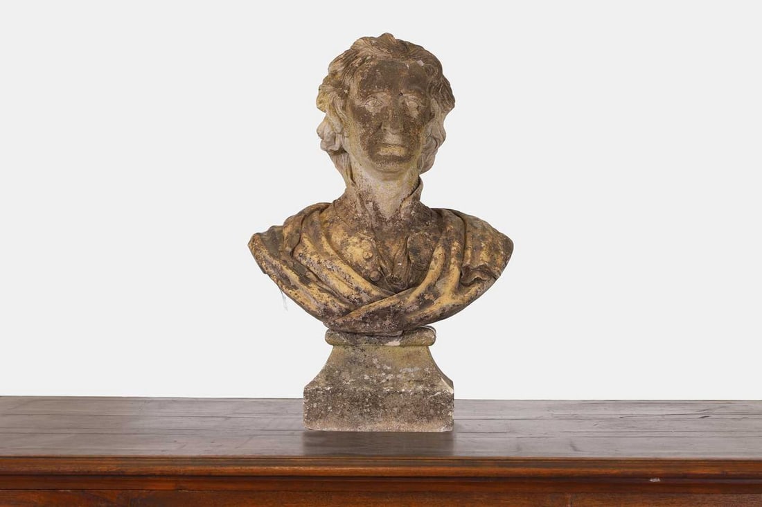 A terracotta bust, possibly of Sir Isaac Newton, 19th century, (1 of 3)