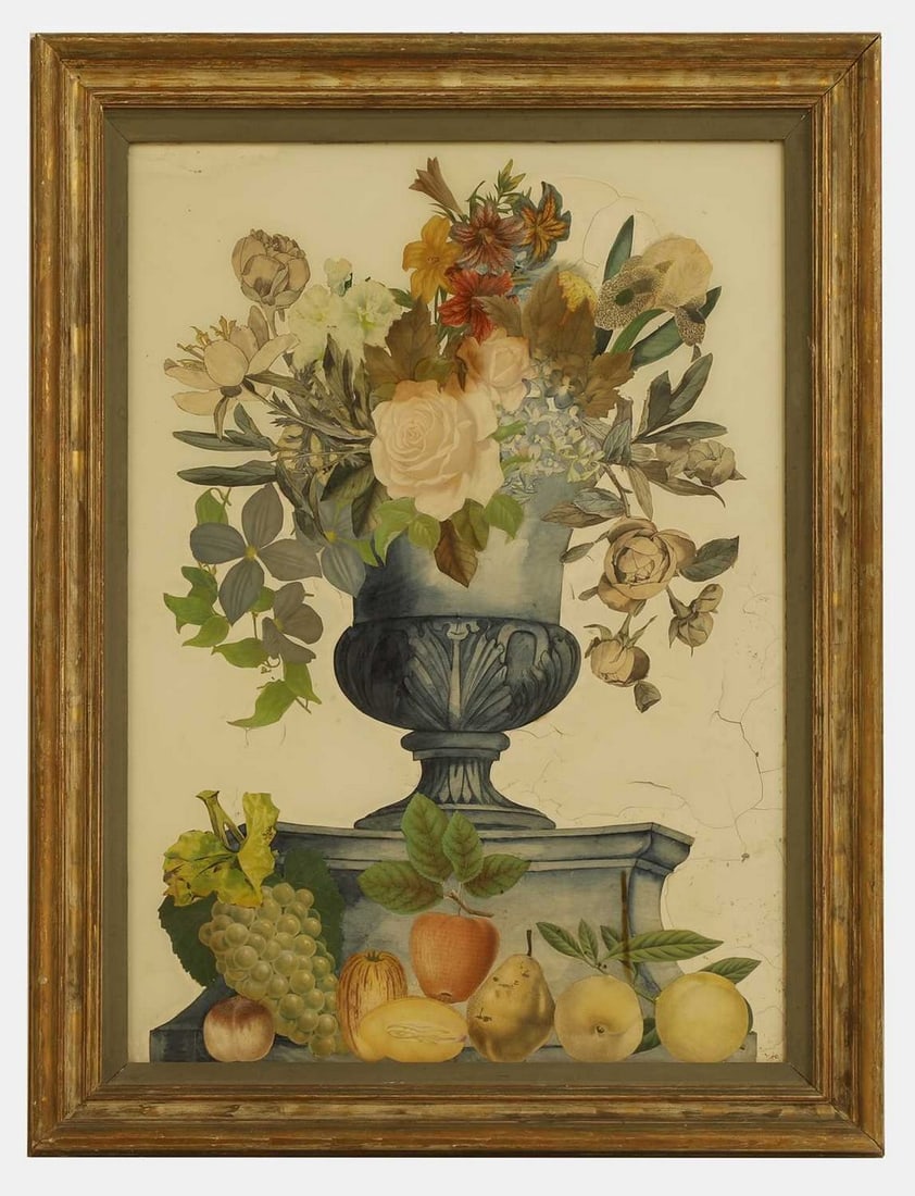 A découpage still life picture, 19th century, (1 of 2)