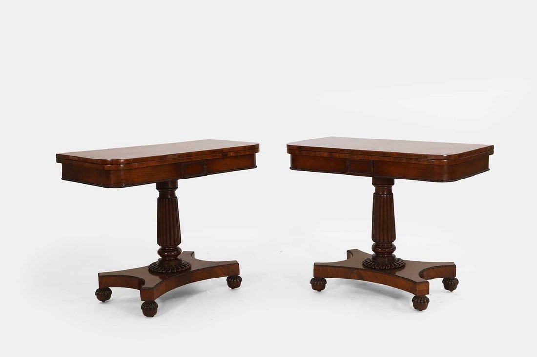 A pair of George IV mahogany card tables, c.1825, (1 of 6)