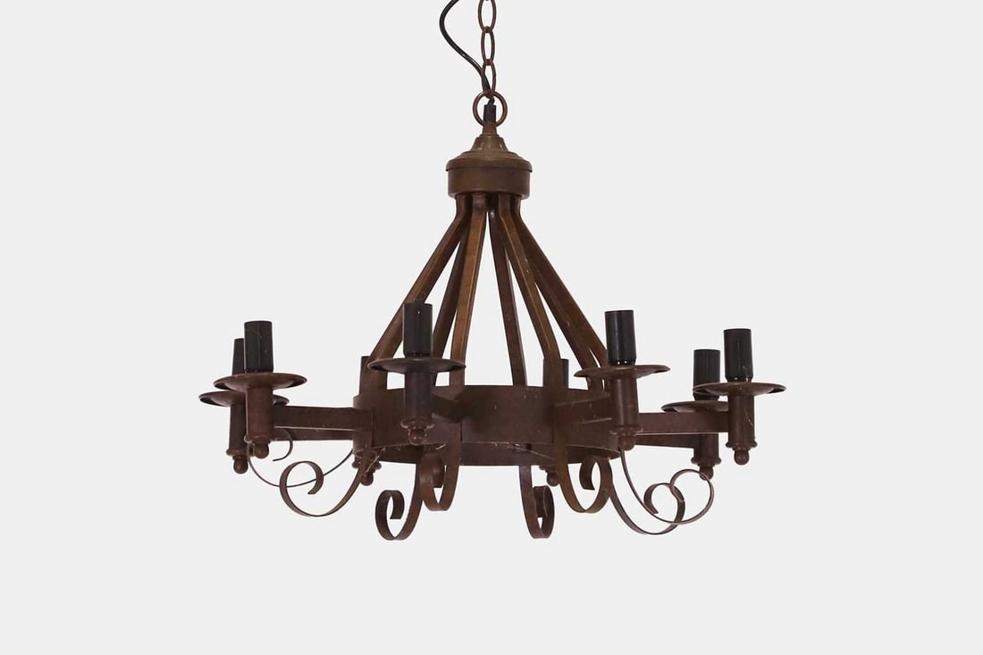 An iron eight-branch chandelier, of modern manufacture, (1 of 4)