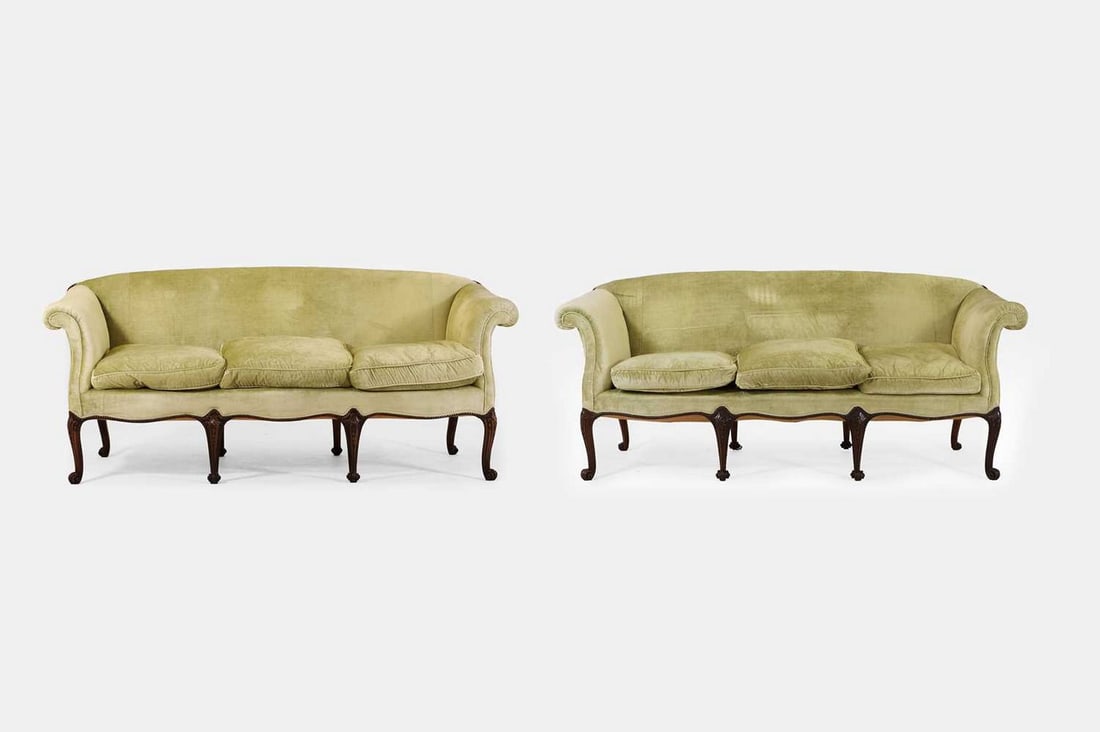 A pair of George III-style mahogany settees, late 19th century, (1 of 9)