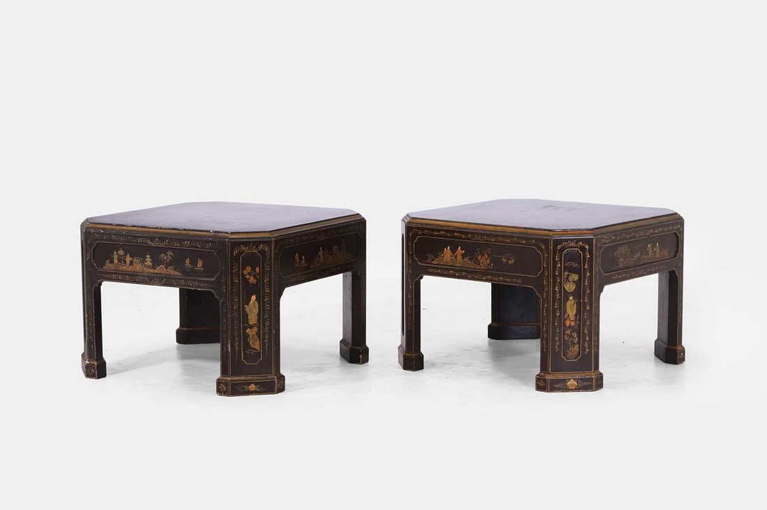 A pair of large japanned side tables, 20th century, (1 of 4)