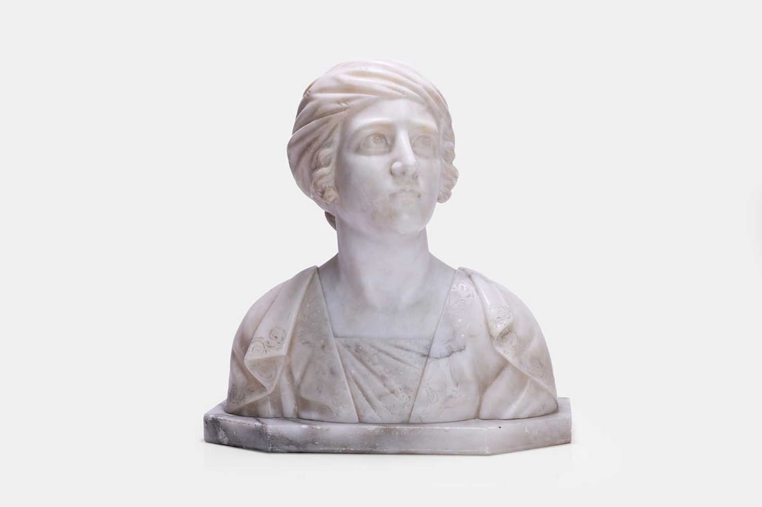 An alabaster bust of a woman, late 19th century, (1 of 3)