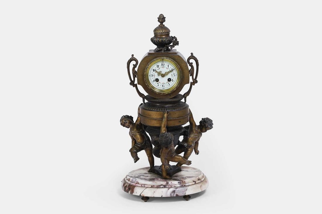 A gilt-metal and marble mantel clock in the Louis XVI taste, late 19th/early 20th century, French, (1 of 4)