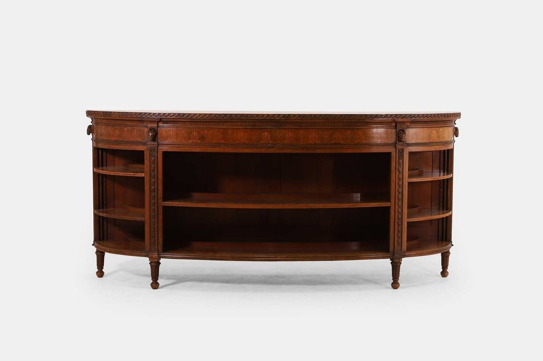 A George III-style walnut and marquetry low bookcase in the Adam taste, c.1890, (1 of 6)