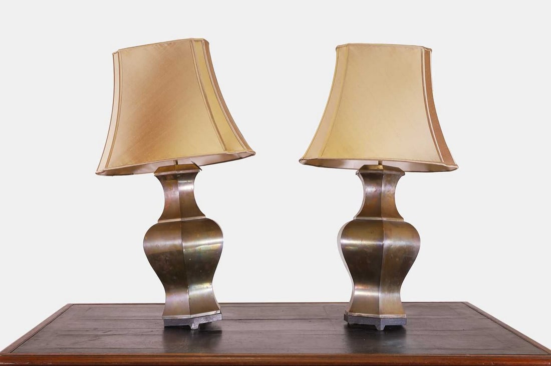 A pair of brass table lamps, 20th century, (1 of 2)