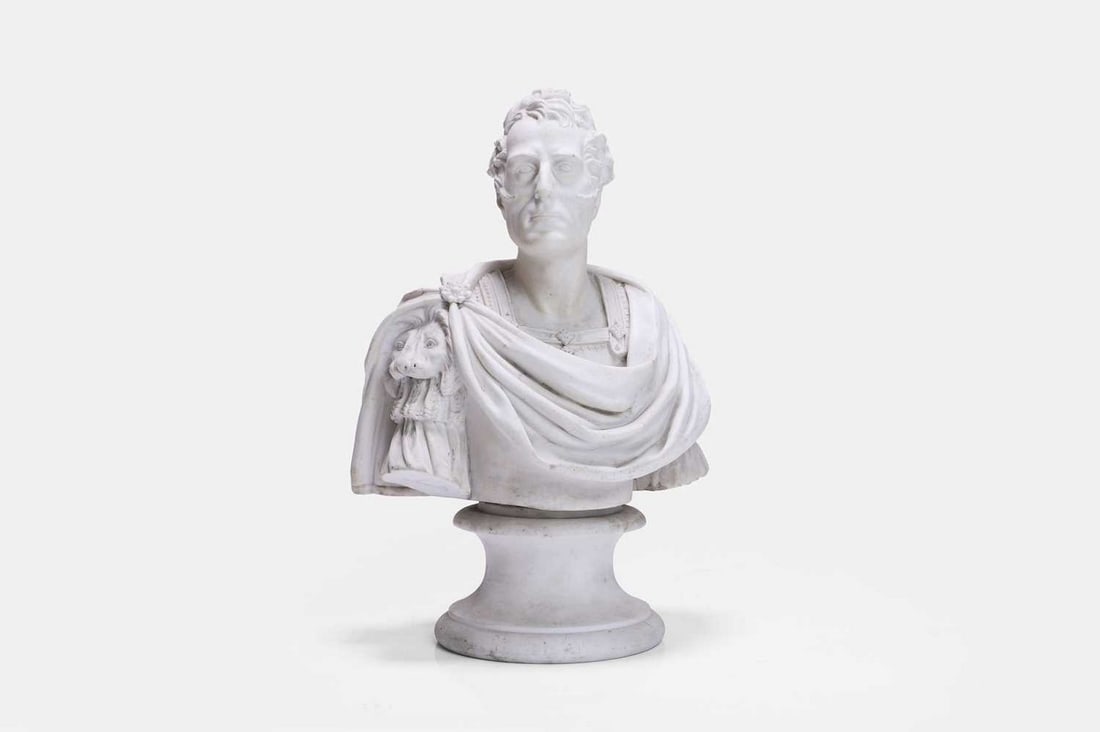 A biscuit porcelain bust of Wellington by C J Mason & Co., second quarter of the 19th century, (1 of 3)