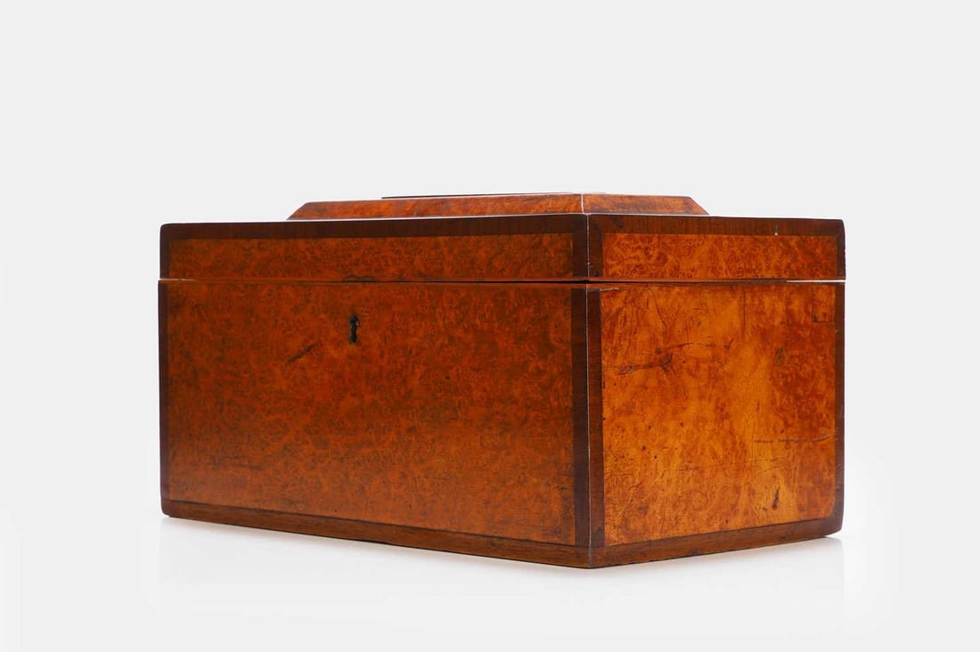 An amboyna and mahogany letter box, 19th century, (1 of 4)