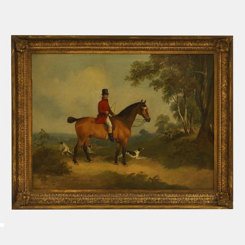 James Pardon (British, 1792-1862) A huntsman with hounds at the edge of a wood (1 of 3)