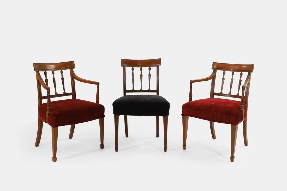A set of twelve George III mahogany dining chairs, c.1800, (1 of 3)
