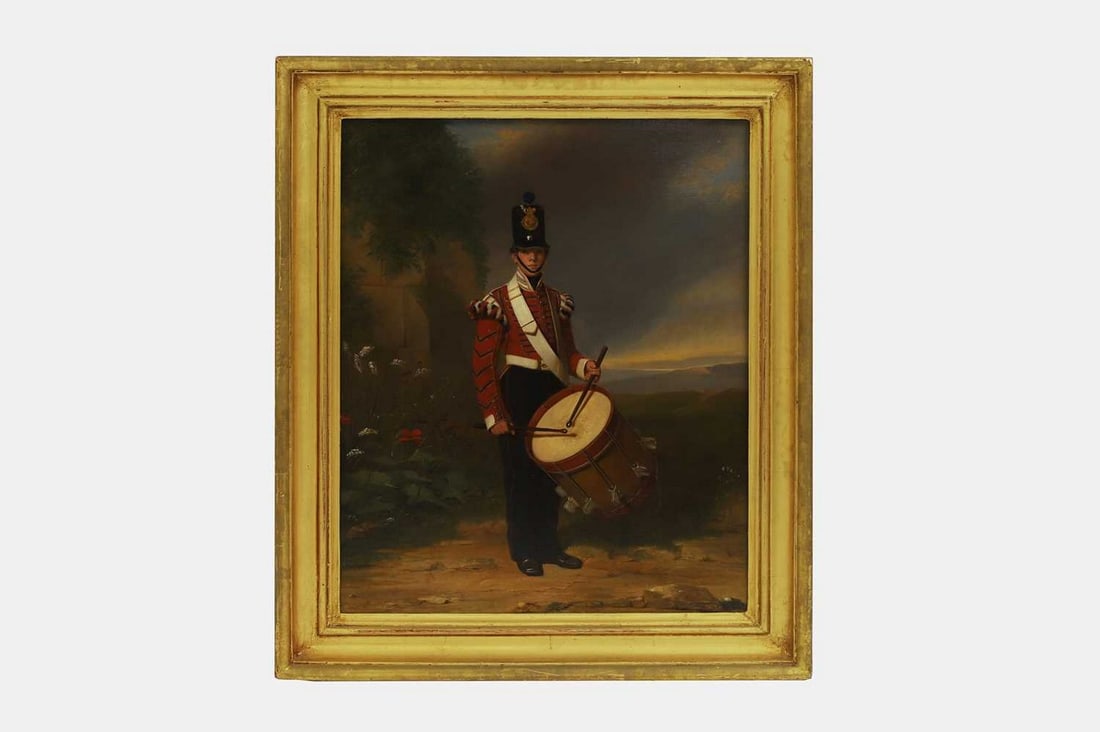 Conway Weston Hart (Australian, 1814-1864) A drummer boy of the Light Company of an infantry: Conway Weston Hart (Australian, 1814-1864) A drummer boy of the Light Company of an infantry regiment signed 'C Hart' l.r., oil on canvas (76.5 x 63.5cm; framed 93 x 79cm) Provenance: Donnington Castl