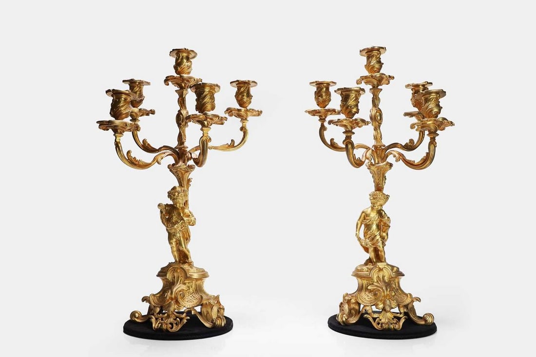 A pair of Louis XV-style ormolu candelabra, 19th century, French, (1 of 5)