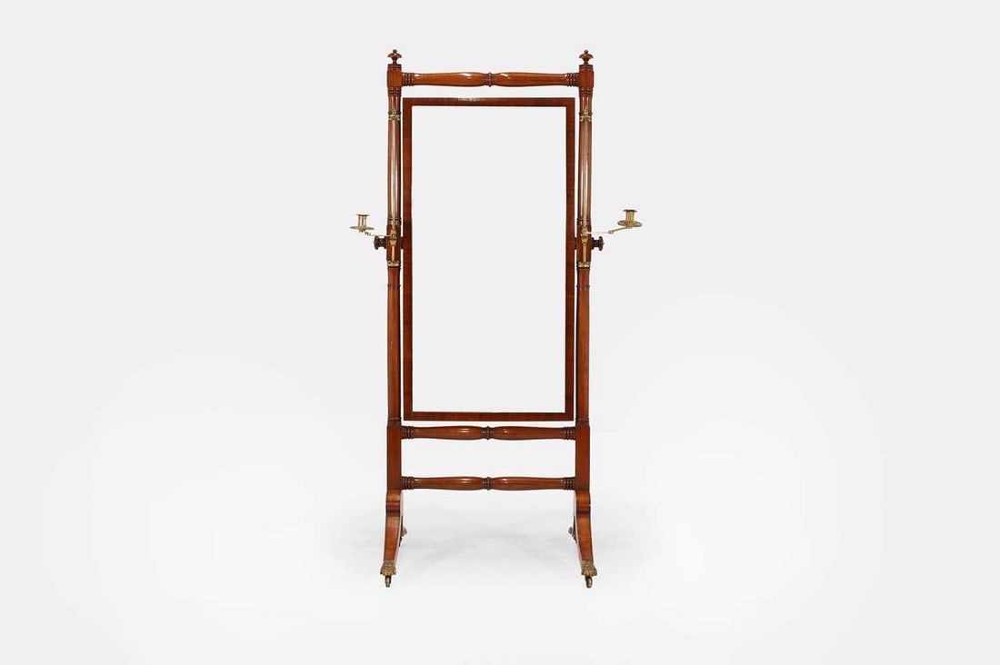 A Regency mahogany cheval mirror, c.1810, (1 of 4)