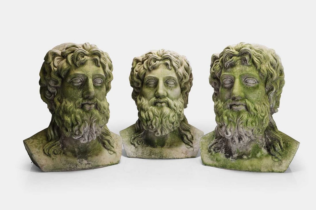 A group of three composite stone busts of Zeus, of recent manufacture, (1 of 4)