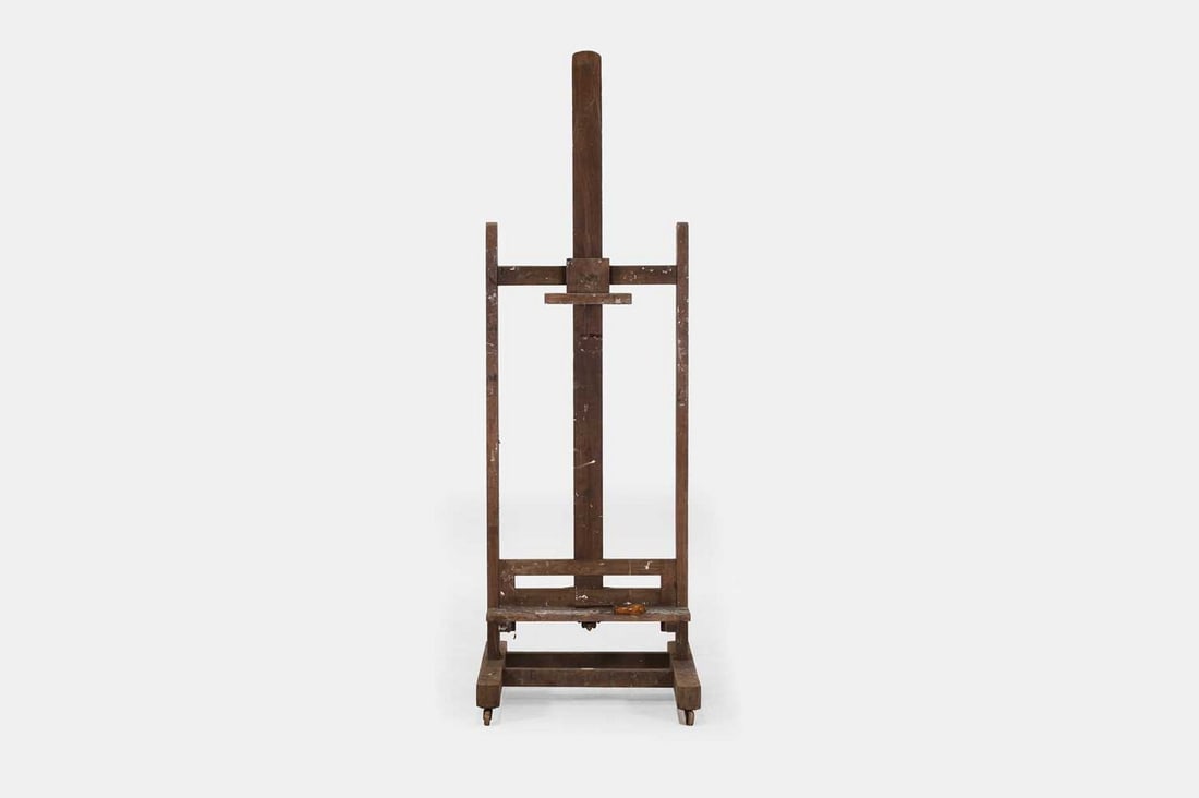 A wooden artist's studio easel by Newman's of Soho Square, London, early 20th century, (1 of 4)