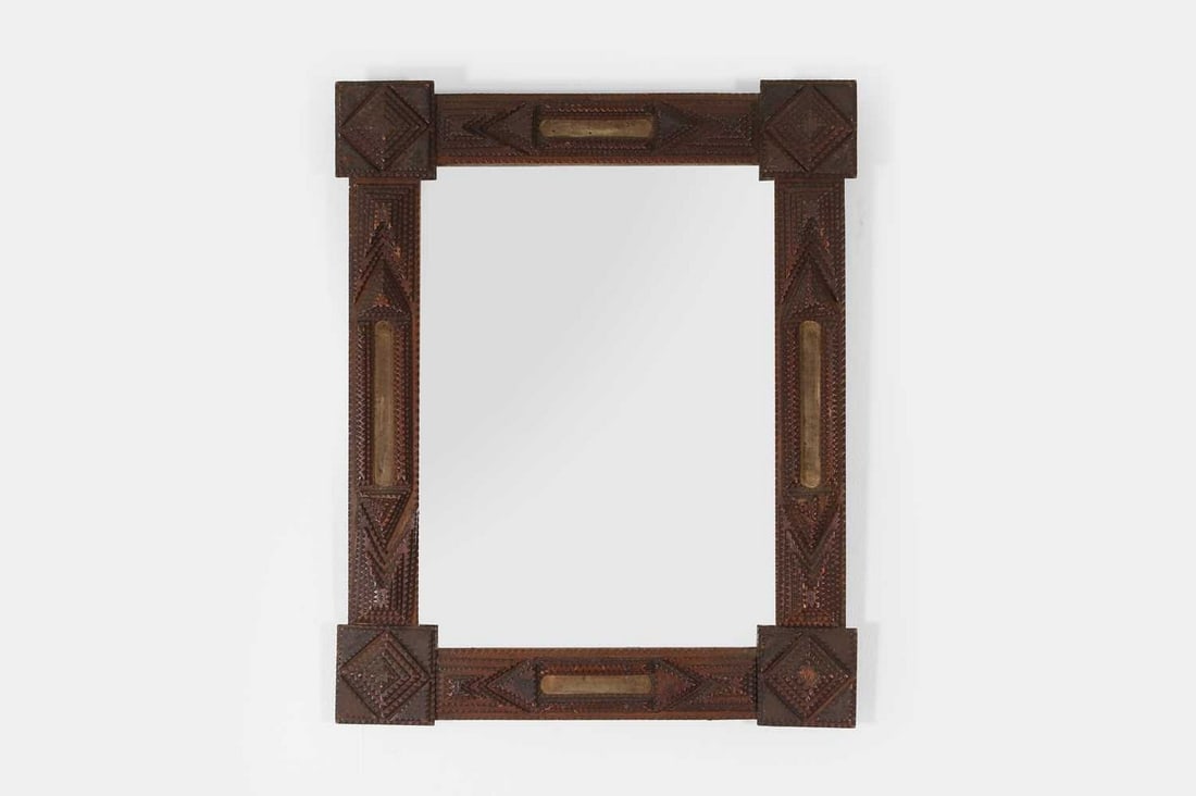 A large tramp art mirror, mid-19th century, German, (1 of 4)